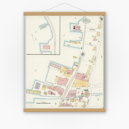 Old map wall art mockup — magnetic wood frame on white wall — Sanborn Fire Insurance Map from Ossining, Westchester County, New York (1903), Sheet #0002