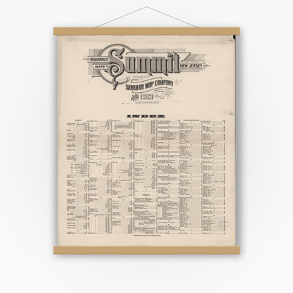 Old map wall art mockup — magnetic wood frame on white wall — Sanborn Fire Insurance Map from Summit, Union County, New Jersey (1921), Sheet #0001