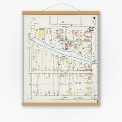 Old map wall art mockup — magnetic wood frame on white wall — Sanborn Fire Insurance Map from Newark, Licking County, Ohio (1893), Sheet #0005