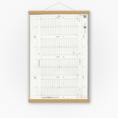 Old map wall art mockup — magnetic wood frame on white wall — Sanborn Fire Insurance Map from Chicago, Cook County, Illinois (1920), Sheet #0090
