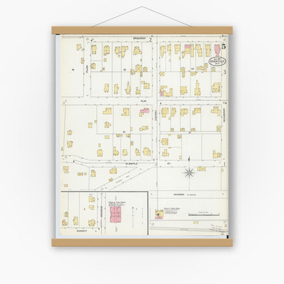 Old map wall art mockup — magnetic wood frame on white wall — Sanborn Fire Insurance Map from Granville, Licking County, Ohio (1905), Sheet #0005