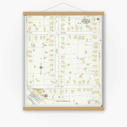 Old map wall art mockup — magnetic wood frame on white wall — Sanborn Fire Insurance Map from Coldwater, Branch County, Michigan (1914), Sheet #0008