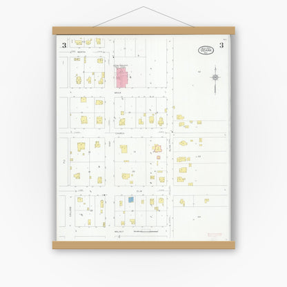 Old map wall art mockup — magnetic wood frame on white wall — Sanborn Fire Insurance Map from Ozark, Christian County, Missouri (1930), Sheet #0003