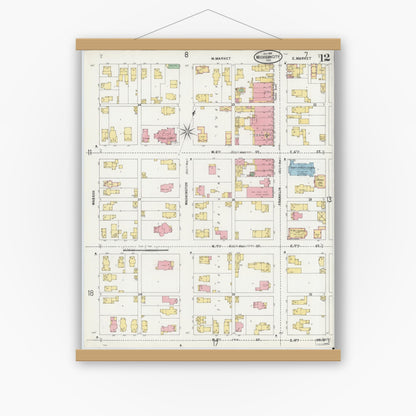 Old map wall art mockup — magnetic wood frame on white wall — Sanborn Fire Insurance Map from Michigan City, La Porte County, Indiana (1899), Sheet #0012