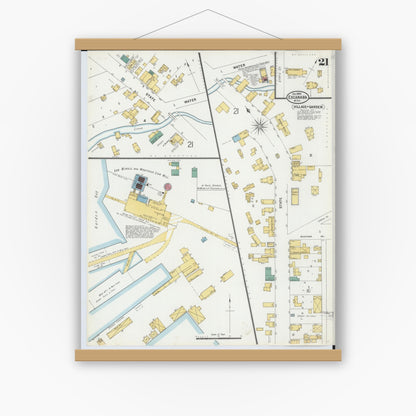 Old map wall art mockup — magnetic wood frame on white wall — Sanborn Fire Insurance Map from Escanaba, Delta County, Michigan (1899), Sheet #0021