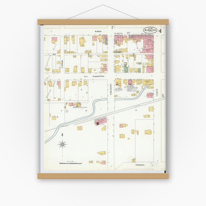 Old map wall art mockup — magnetic wood frame on white wall — Sanborn Fire Insurance Map from Wilmington, Clinton County, Ohio (1900), Sheet #0004