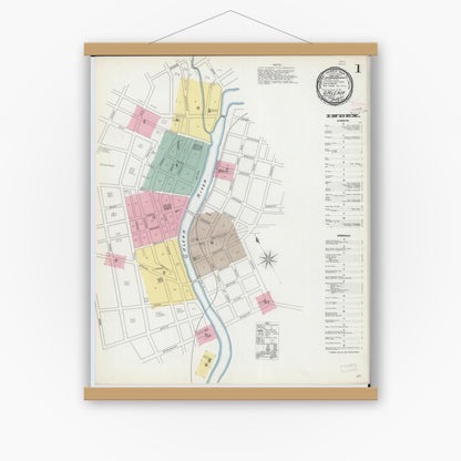 Old map wall art mockup — magnetic wood frame on white wall — Sanborn Fire Insurance Map from Galena, Jo Daviess County, Illinois (1893), Sheet #0001