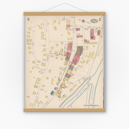 Old map wall art mockup — magnetic wood frame on white wall — Sanborn Fire Insurance Map from Galeton, Potter County, Pennsylvania (1923), Sheet #0002