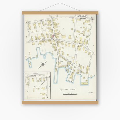 Old map wall art mockup — magnetic wood frame on white wall — Sanborn Fire Insurance Map from Edgartown, Dukes County, Massachusetts (1914), Sheet #0004