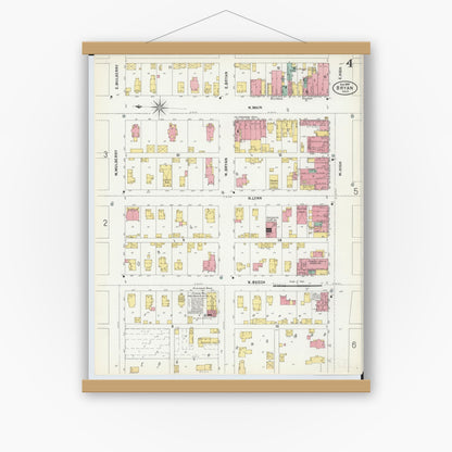 Old map wall art mockup — magnetic wood frame on white wall — Sanborn Fire Insurance Map from Bryan, Williams County, Ohio (1899), Sheet #0004
