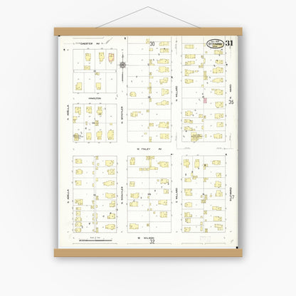 Old map wall art mockup — magnetic wood frame on white wall — Sanborn Fire Insurance Map from Ottumwa, Wapello County, Iowa (1909), Sheet #0031