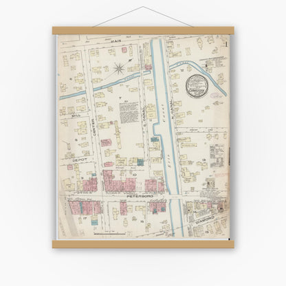 Old map wall art mockup — magnetic wood frame on white wall — Sanborn Fire Insurance Map from Canastota, Madison County, New York (1885), Sheet #0001