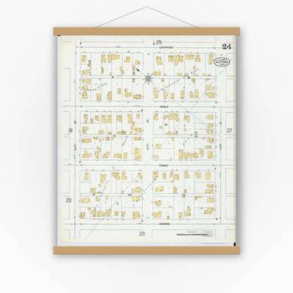 Old map wall art mockup — magnetic wood frame on white wall — Sanborn Fire Insurance Map from Alpena, Alpena County, Michigan (1901), Sheet #0024