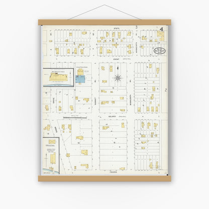 Old map wall art mockup — magnetic wood frame on white wall — Sanborn Fire Insurance Map from Detroit Lakes, Becker County, Minnesota (1904), Sheet #0004