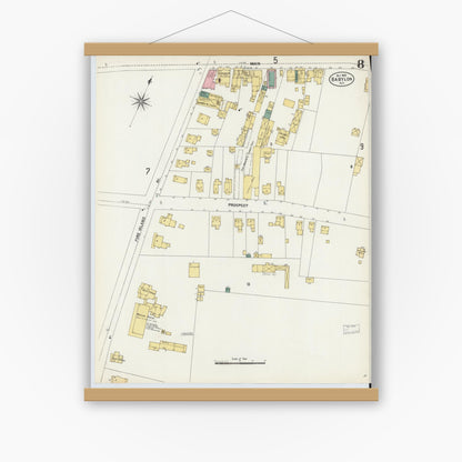 Old map wall art mockup — magnetic wood frame on white wall — Sanborn Fire Insurance Map from Babylon, Suffolk County, New York (1902), Sheet #0008