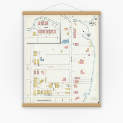 Old map wall art mockup — magnetic wood frame on white wall — Sanborn Fire Insurance Map from Bristol, Bucks County, Pennsylvania (1903), Sheet #0002