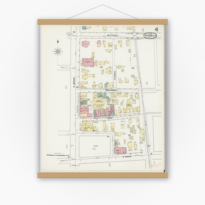 Old map wall art mockup — magnetic wood frame on white wall — Sanborn Fire Insurance Map from Norwich, Chenango County, New York (1892), Sheet #0004