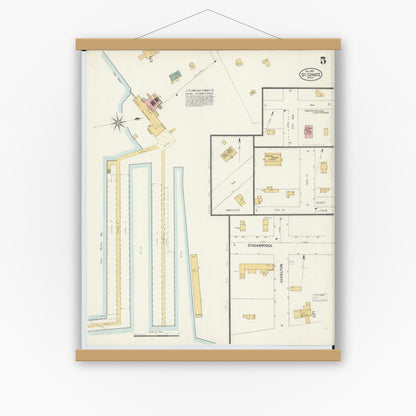 Old map wall art mockup — magnetic wood frame on white wall — Sanborn Fire Insurance Map from Saint Ignace, Mackinac County, Michigan (1901), Sheet #0005