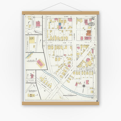 Old map wall art mockup — magnetic wood frame on white wall — Sanborn Fire Insurance Map from Xenia, Greene County, Ohio (1919), Sheet #0012