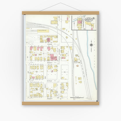 Old map wall art mockup — magnetic wood frame on white wall — Sanborn Fire Insurance Map from Bridgeport, Belmont County, Ohio (1917), Sheet #0006