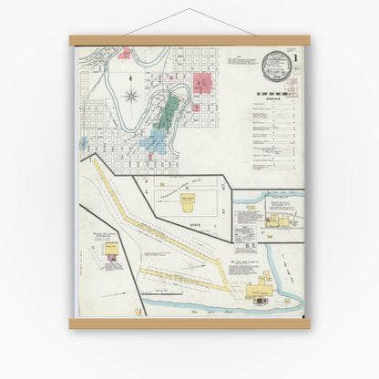Old map wall art mockup — magnetic wood frame on white wall — Sanborn Fire Insurance Map from Red Lake Falls, Red Lake County, Minnesota (1899) - Complete Map Set
