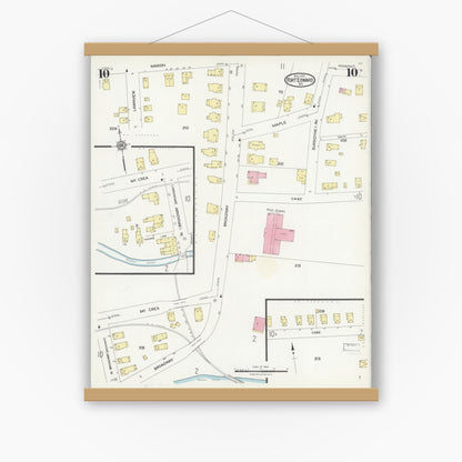 Old map wall art mockup — magnetic wood frame on white wall — Sanborn Fire Insurance Map from Fort Edward, Washington County, New York (1924), Sheet #0010