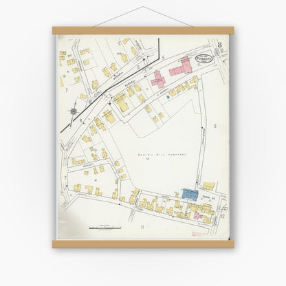 Old map wall art mockup — magnetic wood frame on white wall — Sanborn Fire Insurance Map from Plymouth, Plymouth County, Massachusetts (1919), Sheet #0008