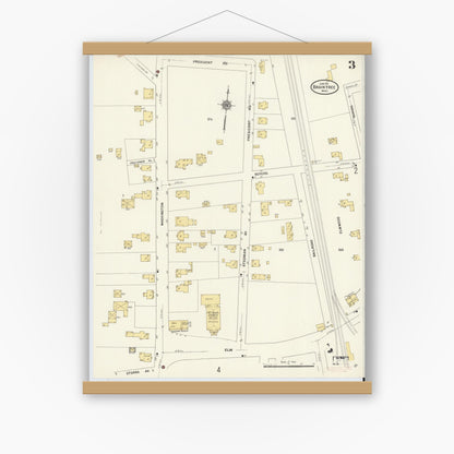 Old map wall art mockup — magnetic wood frame on white wall — Sanborn Fire Insurance Map from Braintree, Norfolk County, Massachusetts (1911), Sheet #0003