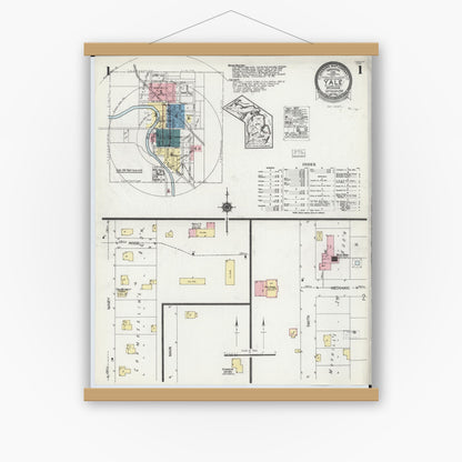Old map wall art mockup — magnetic wood frame on white wall — Sanborn Fire Insurance Map from Yale, Saint Clair County, Michigan (1924), Sheet #0001