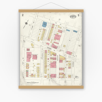 Old map wall art mockup — magnetic wood frame on white wall — Sanborn Fire Insurance Map from Ambridge, Beaver County, Pennsylvania (1923), Sheet #0002