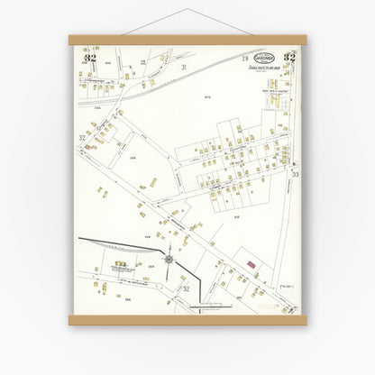 Old map wall art mockup — magnetic wood frame on white wall — Sanborn Fire Insurance Map from Gardner, Worcester County, Massachusetts (1923), Sheet #0032