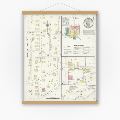 Old map wall art mockup — magnetic wood frame on white wall — Sanborn Fire Insurance Map from Mars, Butler County, Pennsylvania (1911), Sheet #0001
