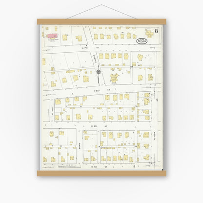 Old map wall art mockup — magnetic wood frame on white wall — Sanborn Fire Insurance Map from Taylor, Williamson County, Texas (1916), Sheet #0008