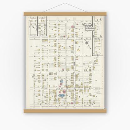 Old map wall art mockup — magnetic wood frame on white wall — Sanborn Fire Insurance Map from Mauch Chunk, Carbon County, Pennsylvania (1915), Sheet #0008