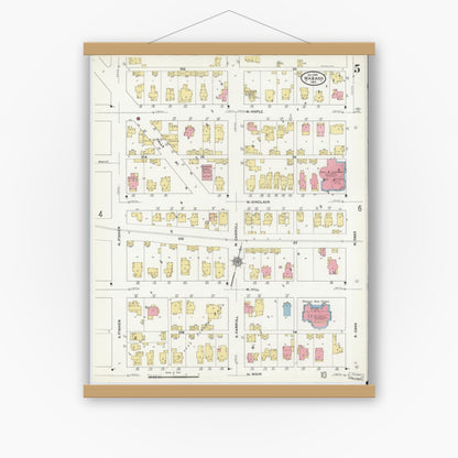 Old map wall art mockup — magnetic wood frame on white wall — Sanborn Fire Insurance Map from Wabash, Wabash County, Indiana (1910), Sheet #0005