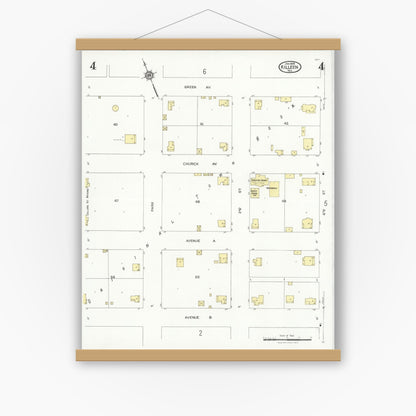 Old map wall art mockup — magnetic wood frame on white wall — Sanborn Fire Insurance Map from Killeen, Bell County, Texas (1926), Sheet #0004