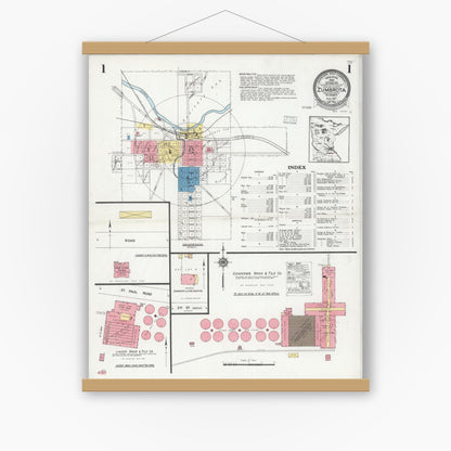 Old map wall art mockup — magnetic wood frame on white wall — Sanborn Fire Insurance Map from Zumbrota, Goodhue County, Minnesota (1927) - Complete Map Set