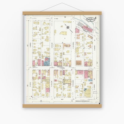 Old map wall art mockup — magnetic wood frame on white wall — Sanborn Fire Insurance Map from Chippewa Falls, Chippewa County, Wisconsin (1910), Sheet #0004