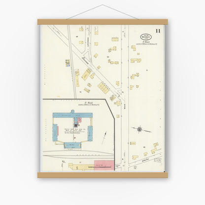 Old map wall art mockup — magnetic wood frame on white wall — Sanborn Fire Insurance Map from Medway, Norfolk County, Massachusetts (1910), Sheet #0011