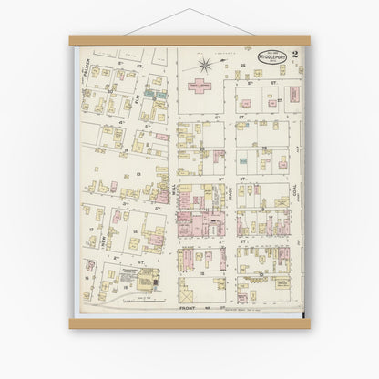 Old map wall art mockup — magnetic wood frame on white wall — Sanborn Fire Insurance Map from Middleport, Meigs County, Ohio (1888), Sheet #0002