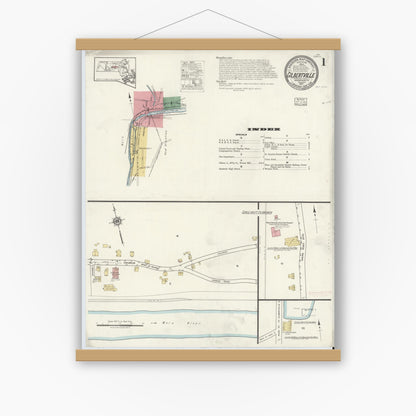 Old map wall art mockup — magnetic wood frame on white wall — Sanborn Fire Insurance Map from Gilbertville, Worcester County, Massachusetts (1917) - Complete Map Set