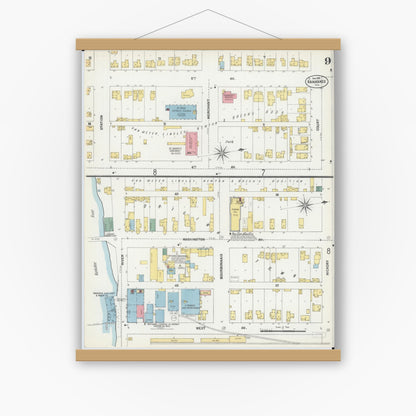 Old map wall art mockup — magnetic wood frame on white wall — Sanborn Fire Insurance Map from Kankakee, Kankakee County, Illinois (1901), Sheet #0009