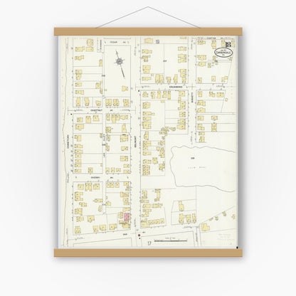 Old map wall art mockup — magnetic wood frame on white wall — Sanborn Fire Insurance Map from Carbondale, Lackawanna County, Pennsylvania (1912), Sheet #0018