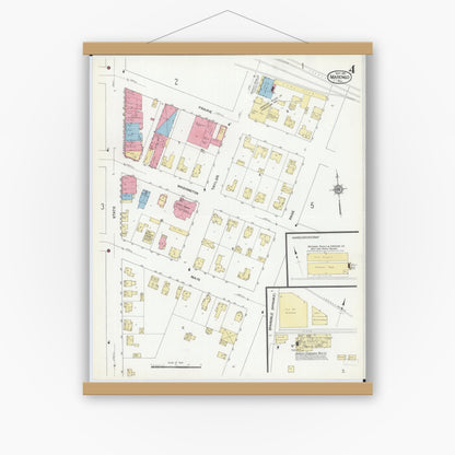 Old map wall art mockup — magnetic wood frame on white wall — Sanborn Fire Insurance Map from Marengo, McHenry County, Illinois (1912), Sheet #0004