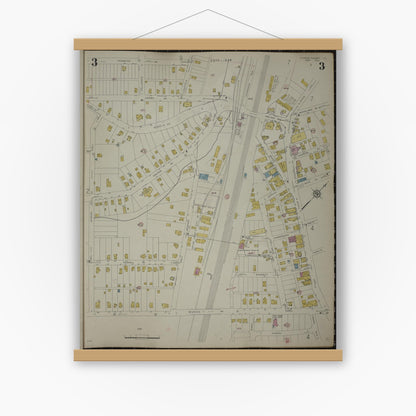 Old map wall art mockup — magnetic wood frame on white wall — Sanborn Fire Insurance Map from Clark's Summit, Lackawanna County, Pennsylvania (1942), Sheet #0003