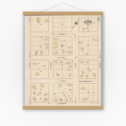 Old map wall art mockup — magnetic wood frame on white wall — Sanborn Fire Insurance Map from Belvidere, Boone County, Illinois (1922), Sheet #0002