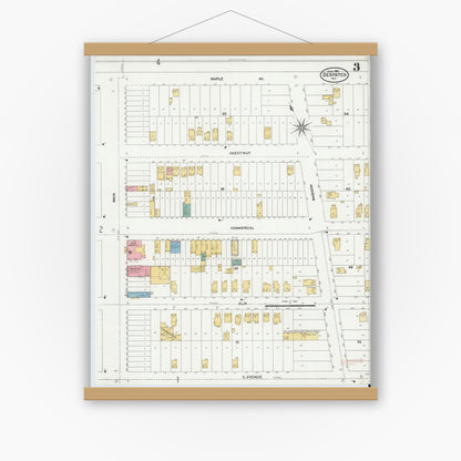 Old map wall art mockup — magnetic wood frame on white wall — Sanborn Fire Insurance Map from Despatch, Monroe County, New York (1906), Sheet #0003