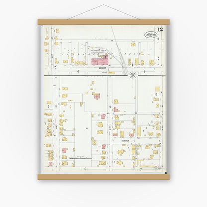 Old map wall art mockup — magnetic wood frame on white wall — Sanborn Fire Insurance Map from Cambridge, Guernsey County, Ohio (1901), Sheet #0012