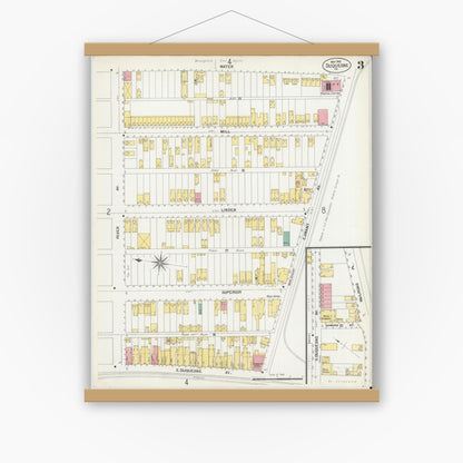 Old map wall art mockup — magnetic wood frame on white wall — Sanborn Fire Insurance Map from Duquesne, Allegheny County, Pennsylvania (1901), Sheet #0003