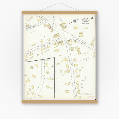 Old map wall art mockup — magnetic wood frame on white wall — Sanborn Fire Insurance Map from Upton, Worcester County, Massachusetts (1910), Sheet #0003